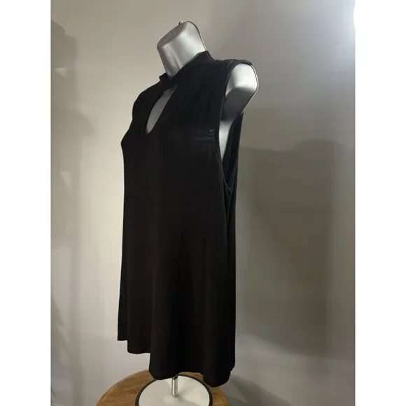 Jennifer Lopez Black Sleeveless Keyhole Neckline Choker Cut Top Tunic Collar Med - Picture 3 of 16